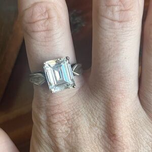 Vintage Diamonique Sterling silver large cz Emerald cut stone ring size 10